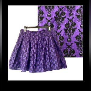 Damask Goth A-Line Mini Skirt Flare Purple and Black with Pockets Size M